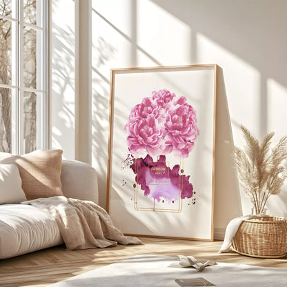 水彩ピンクパープル香水花ポスター ファッションアート 北欧デザイン
