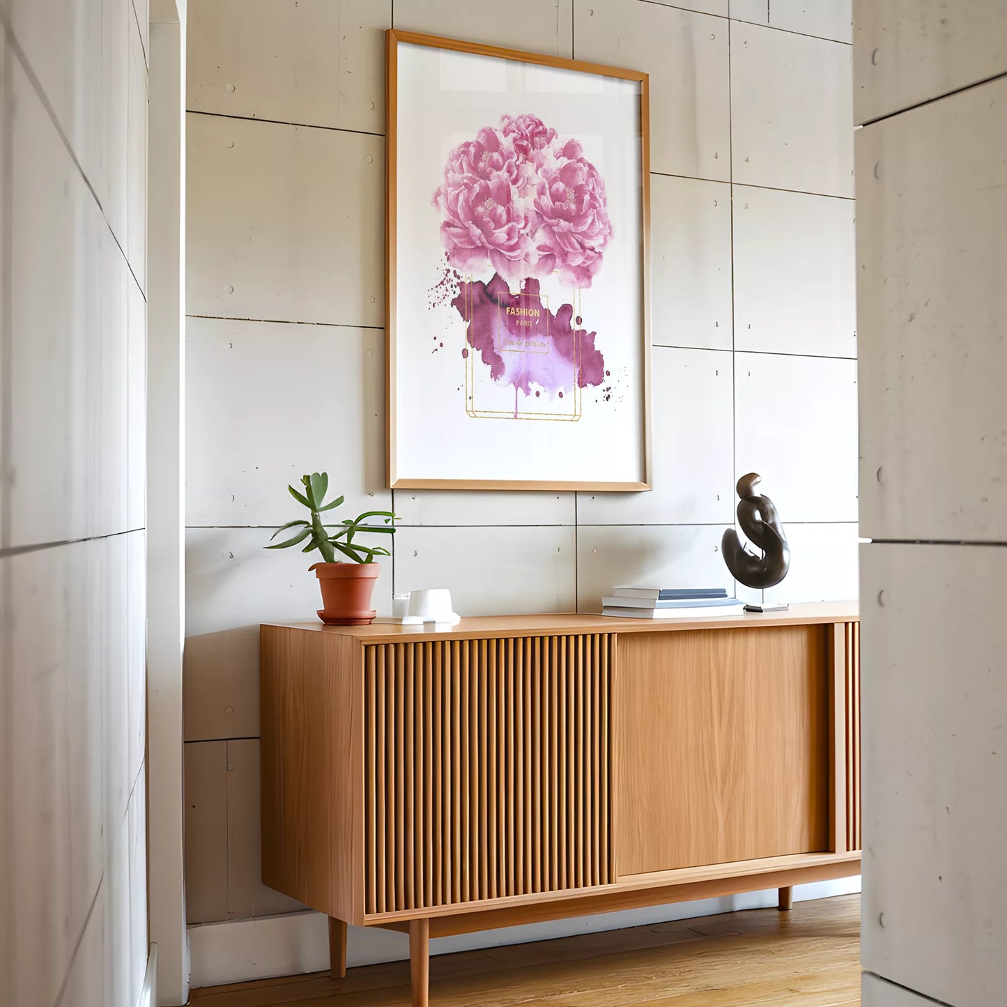 水彩ピンクパープル香水花ポスター ファッションアート 北欧デザイン
