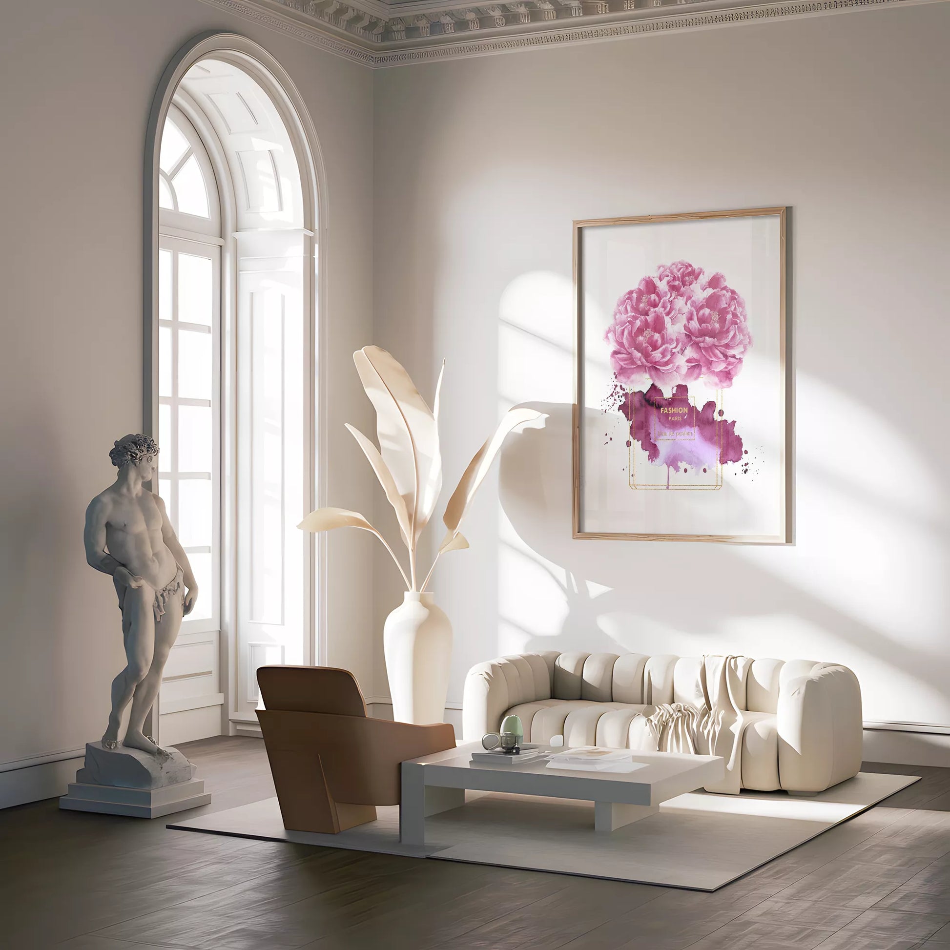 水彩ピンクパープル香水花ポスター ファッションアート 北欧デザイン