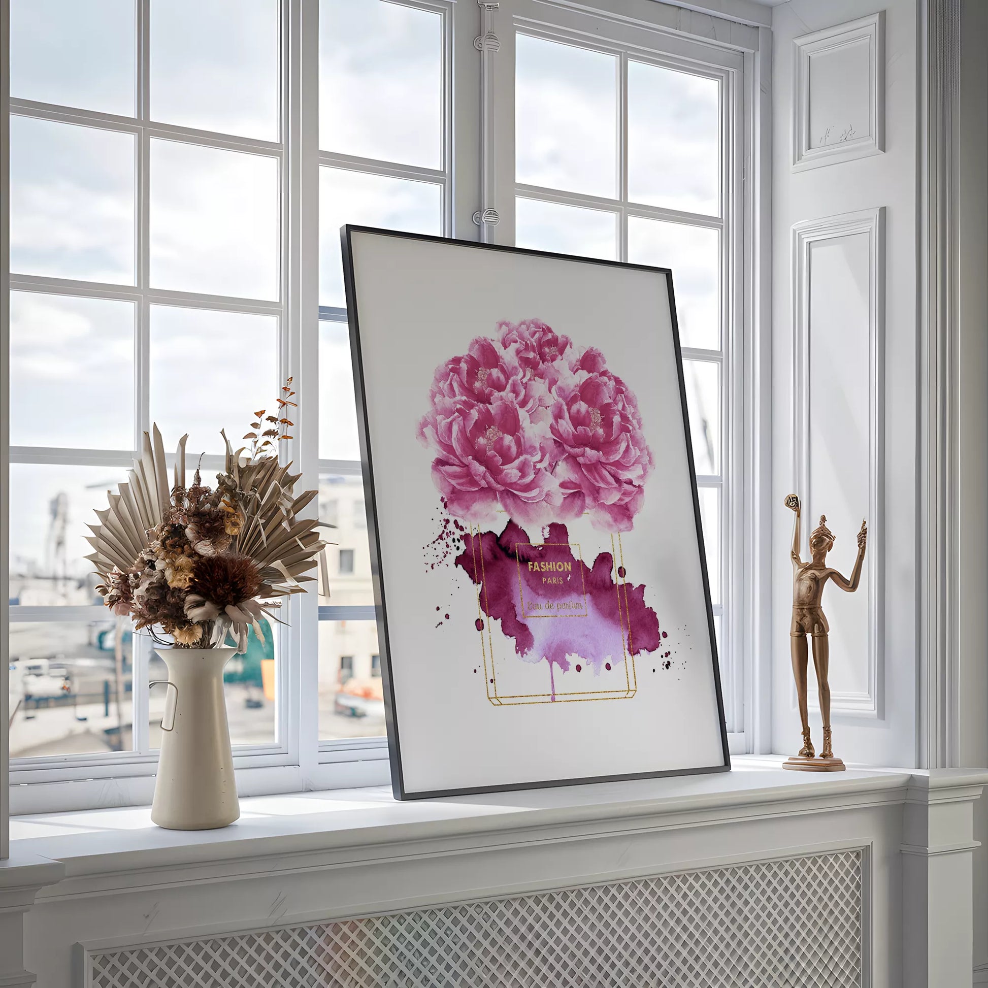 水彩ピンクパープル香水花ポスター ファッションアート 北欧デザイン