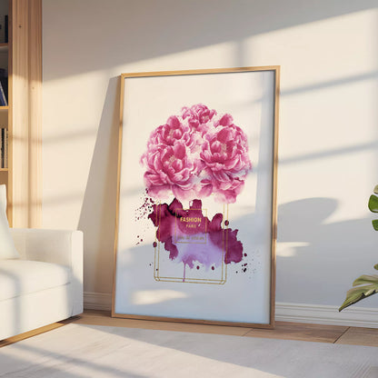 水彩ピンクパープル香水花ポスター ファッションアート 北欧デザイン