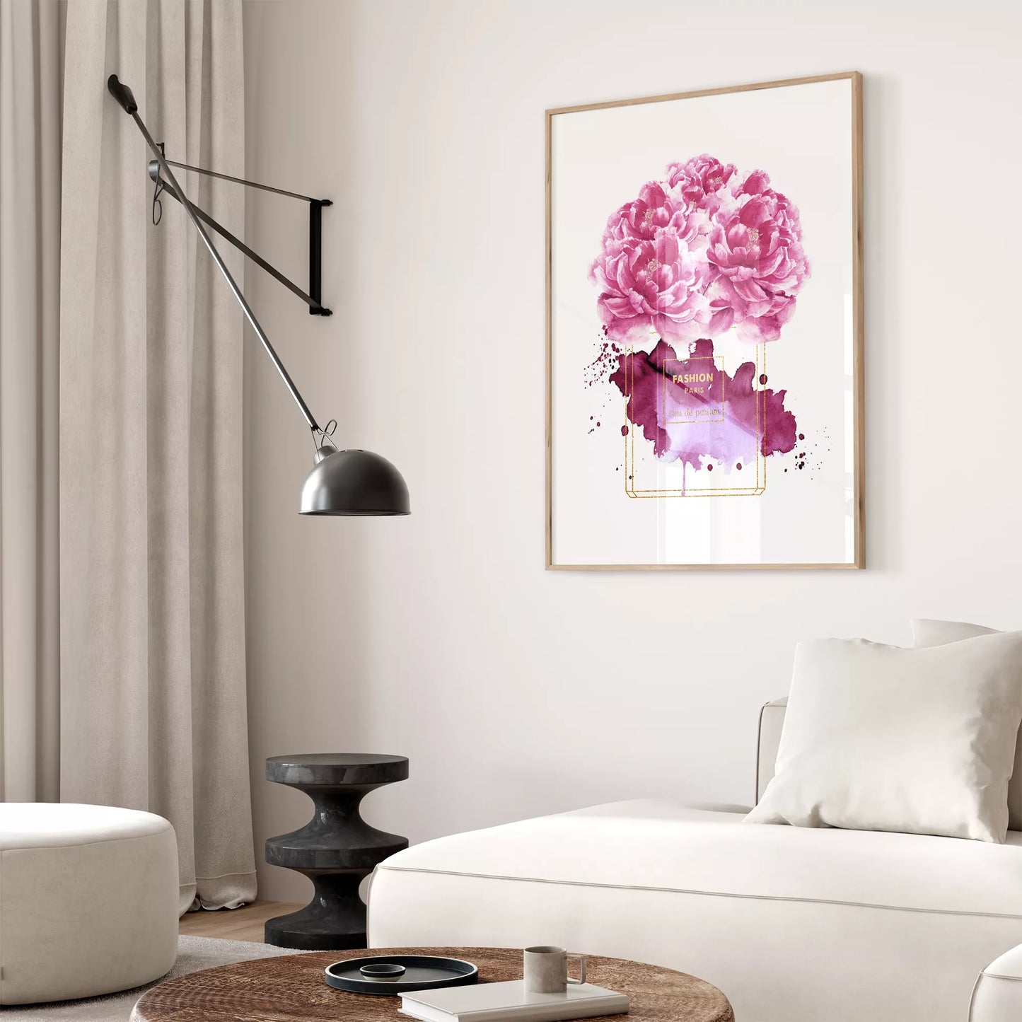 水彩ピンクパープル香水花ポスター ファッションアート 北欧デザイン