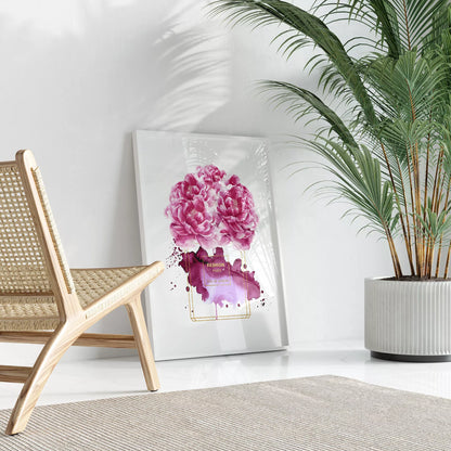 水彩ピンクパープル香水花ポスター ファッションアート 北欧デザイン
