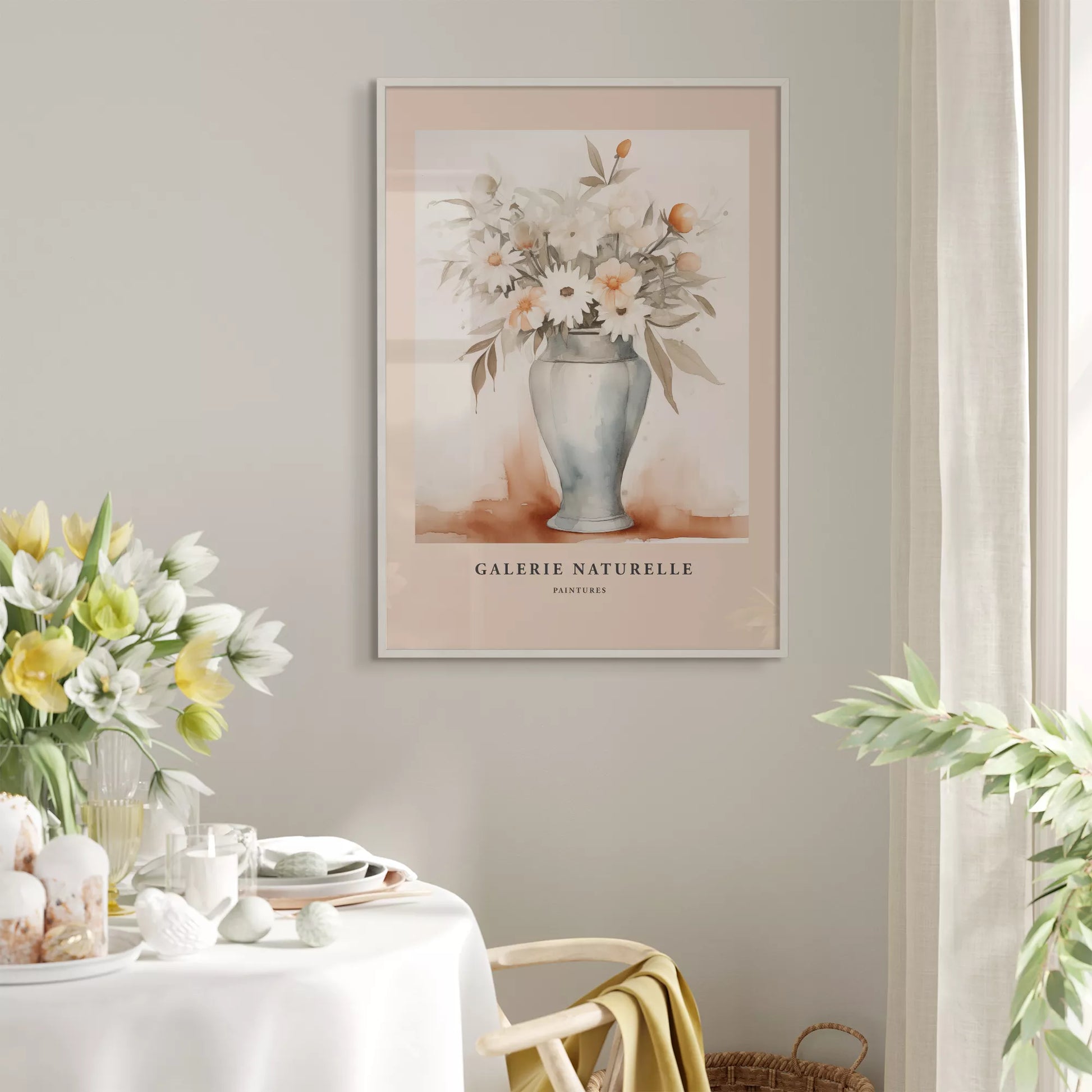 花瓶に活けられた水彩画風の花束アート