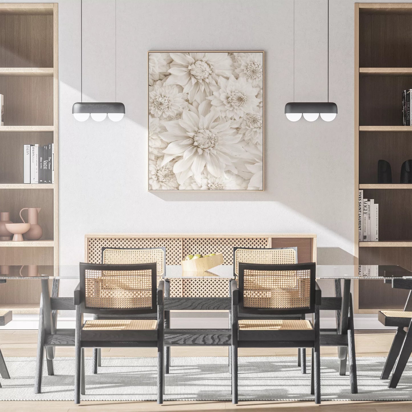 純白のダリアの花々が織りなす優雅なボタニカルアート